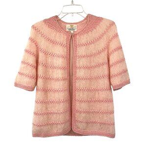 Vintage Cyn Les Mohair Wool Sweater Womens M Used Pink Short Sleeve Lined